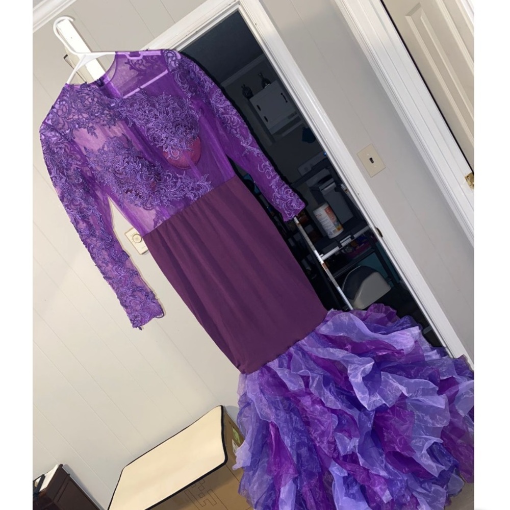 Purple Gown With Flared Fluffy Bottom - image 1